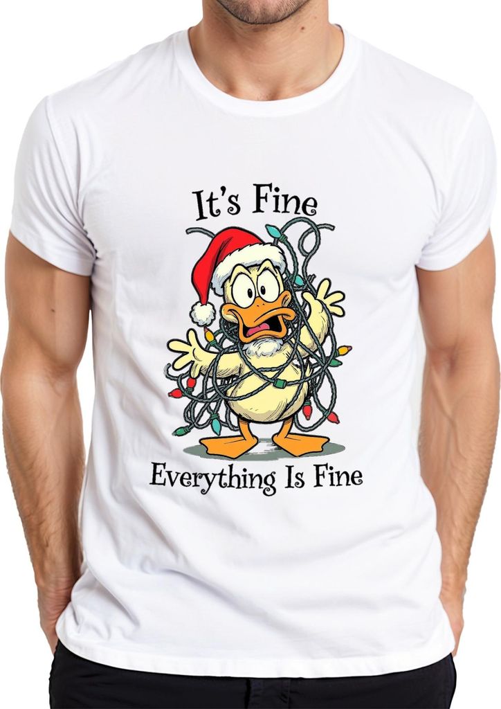 It's Fine Everything Is Fine Ente Weihnachten Lichterkette lustig Herren T-Shirt, Weiß, XL