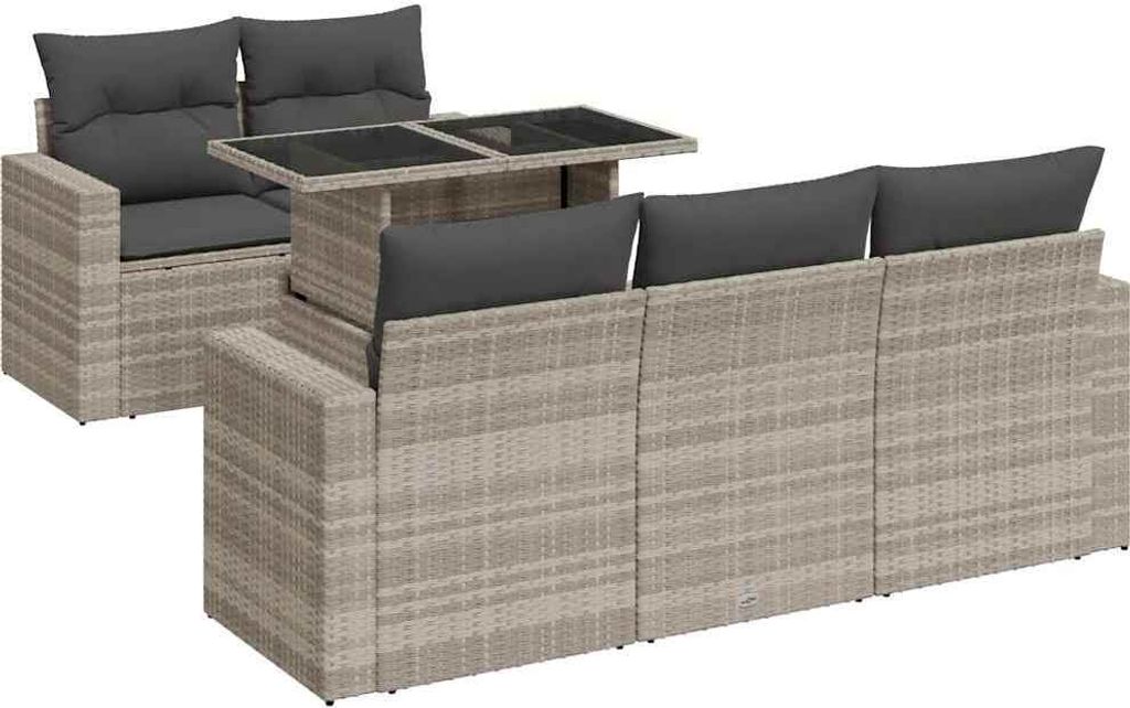 vidaXL 6-tlg. Garten-Sofagarnitur mit Kissen Hellgrau Poly Rattan