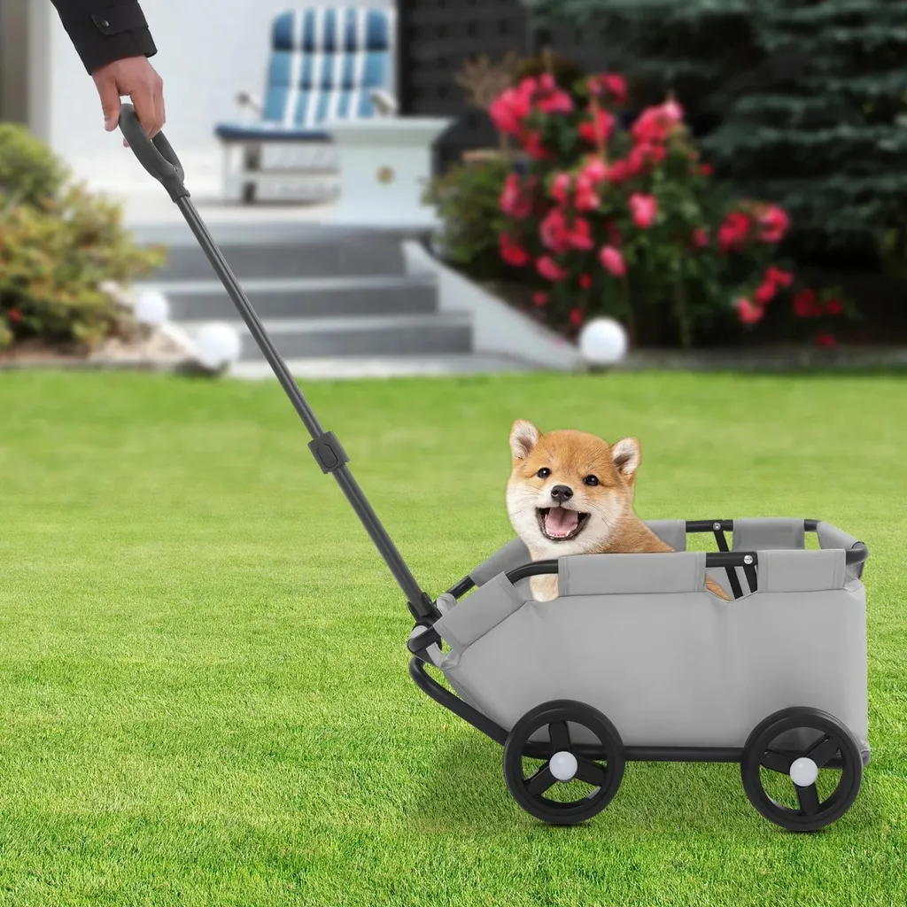 Poussette pour chiens avec roues 360° et poignée télescopique réglable