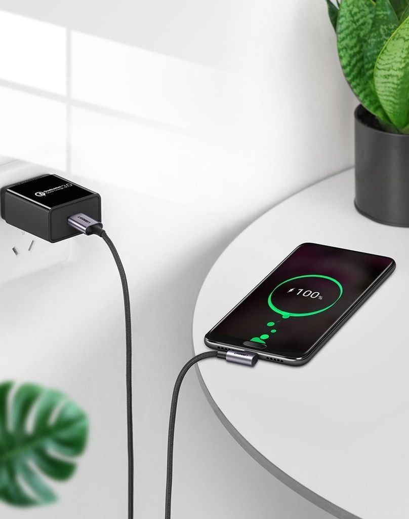 Ugreen Kątowy Kabel Przewód Usb - Usb Typ C 1M 3A Szary Zdjęcie produktu 4
