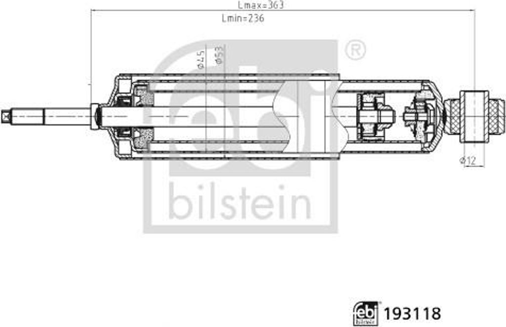 Febi Bilstein Stoßdämpfer Öldruck Teleskop für Vorderachse, 236-363mm, Stift/Auge, Bohrung 12mm, M10x1,25