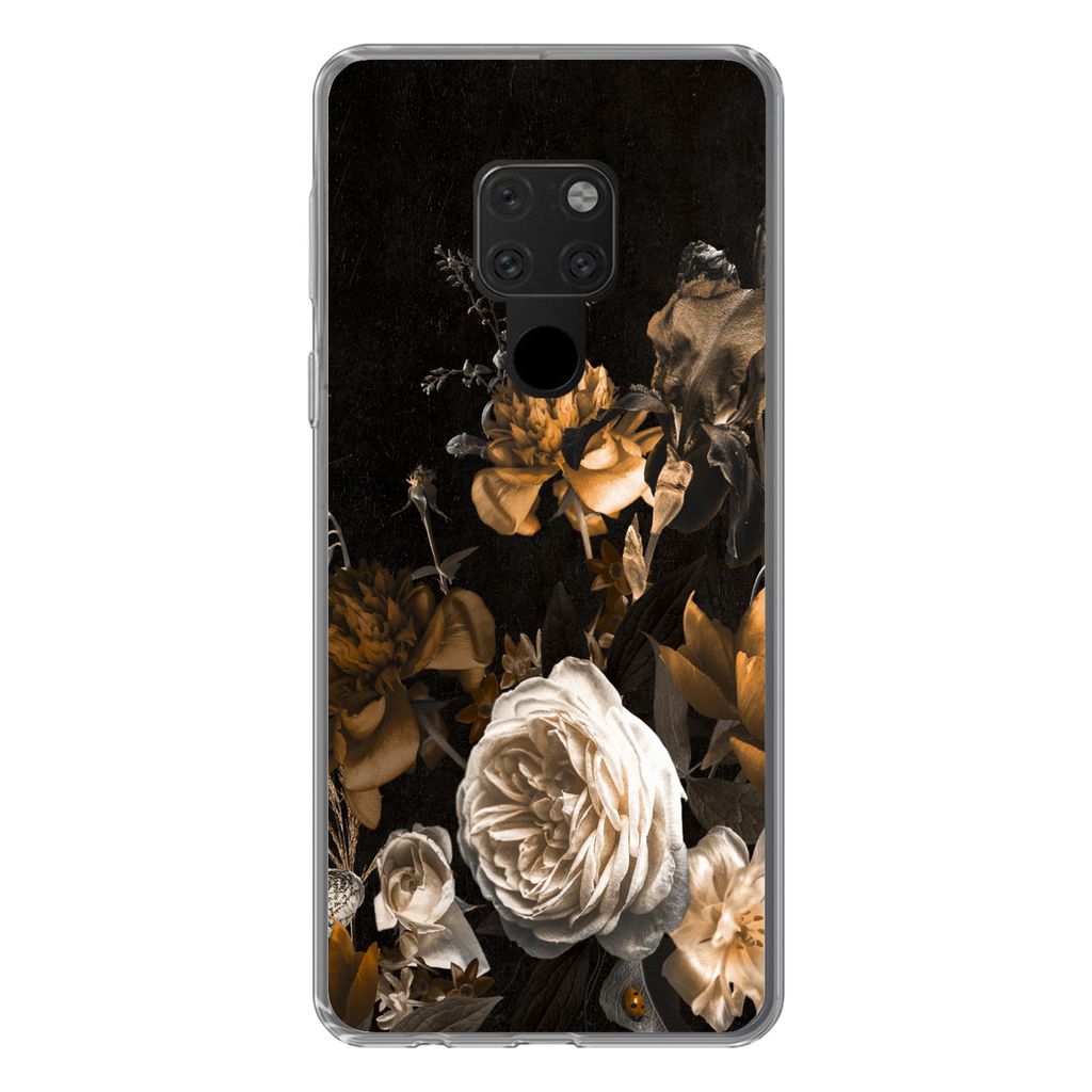 MuchoWow Handyhülle Schutzhülle Hülle für Huawei P40 Lite Rose - Gold - Blumenstrauß Silikon Softcase Handy Hülle - Handy