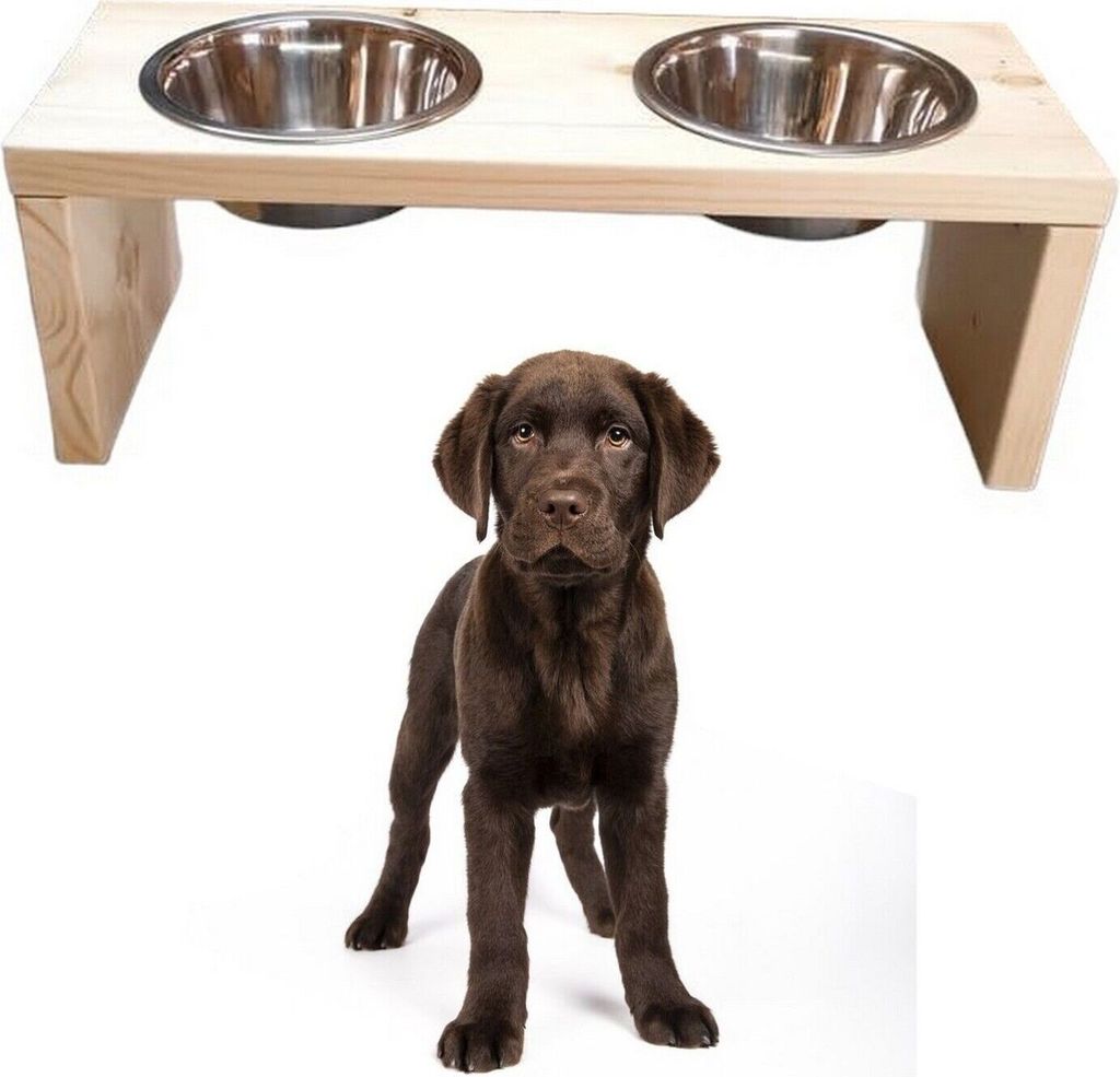 Futterstation Doppelnapf Holz Ständer Hundenapf Katzennapf Hundebar Pet 17,5cm 10194