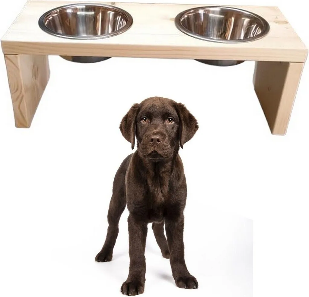 Stazione di alimentazione doppia ciotola in legno supporto cane ciotola gatto ciotola cane bar animale domestico 17,5 cm 10194