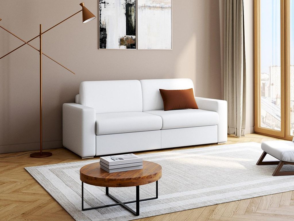 4-Sitzer-Sofa mit Express-Klappmechanismus in CALITO - Weiß - Maße der Liegefläche: 160 cm - 18 cm Formgedächtnismatratze