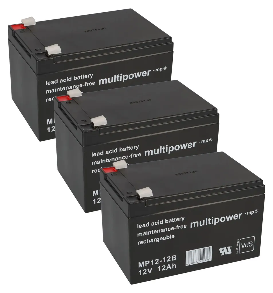 Lot de 3 Batteries Plomb 12V 12Ah pour Vélo Électrique et Scooter E-Bike