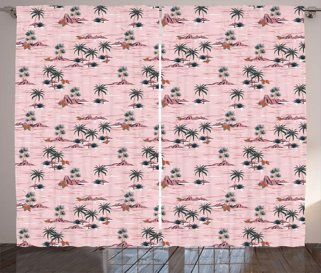 ABAKUHAUS Hawaii Tenda rustica, palma Rocky Spiaggia-Onde, camera da letto Tenda con passanti e ganci, 280 x 175 cm, rosa cipria Salmone scuro