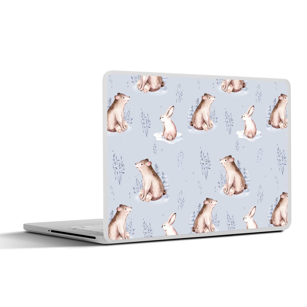 MuchoWow Laptop Aufkleber Sticker Cover Winter - Muster - Hase - Bär 40x30 cm - Laptop Dekoration - Selbstklebend