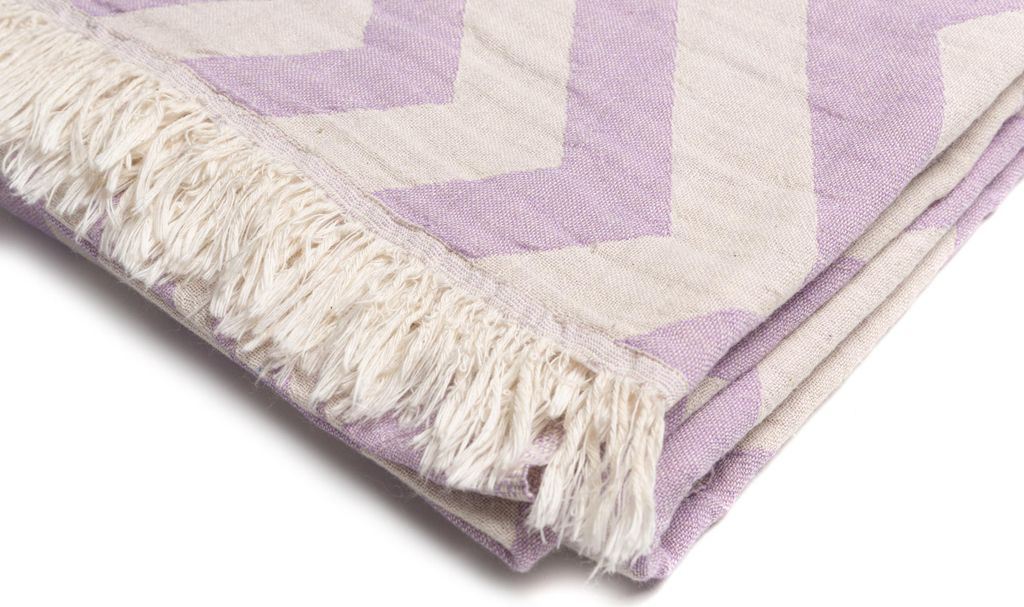 Strandtuch Hamamtuch Saunatuch Lila Zickzack 100% Baumwolle 100x180