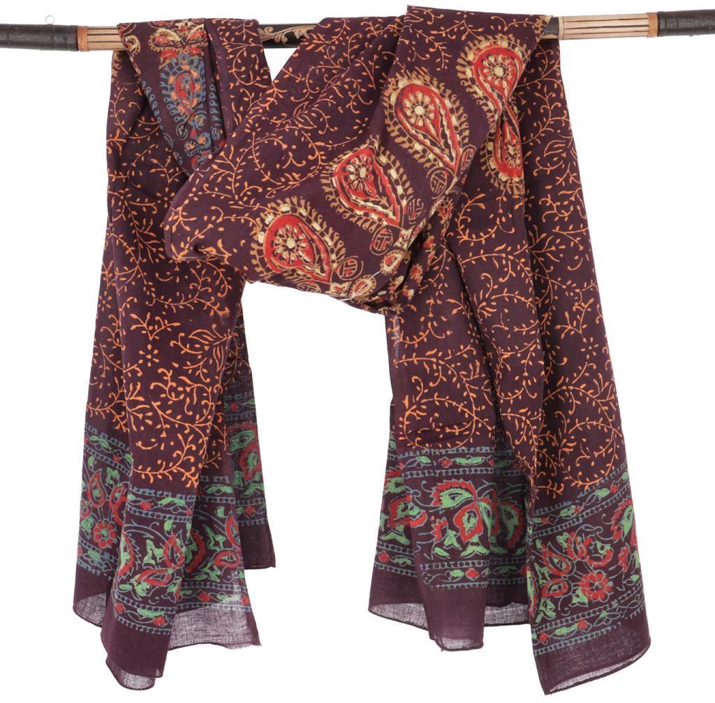 Leichter Mandala Pareo Schal, Sarong, Handbedrucktes Baumwolltuch, Wandbehang - Modell 17, Uni, Rot, Baumwolle, 160*100 cm, Sarongs & Tücher