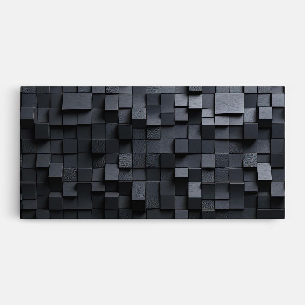 ARTHUB Leinwandbild 50x100 cm, Black Square Pattern | Wohnzimmerdekoration, Hängende Bilder, Wanddekoration, Heimdekoration, Abstrakte, Geometri...