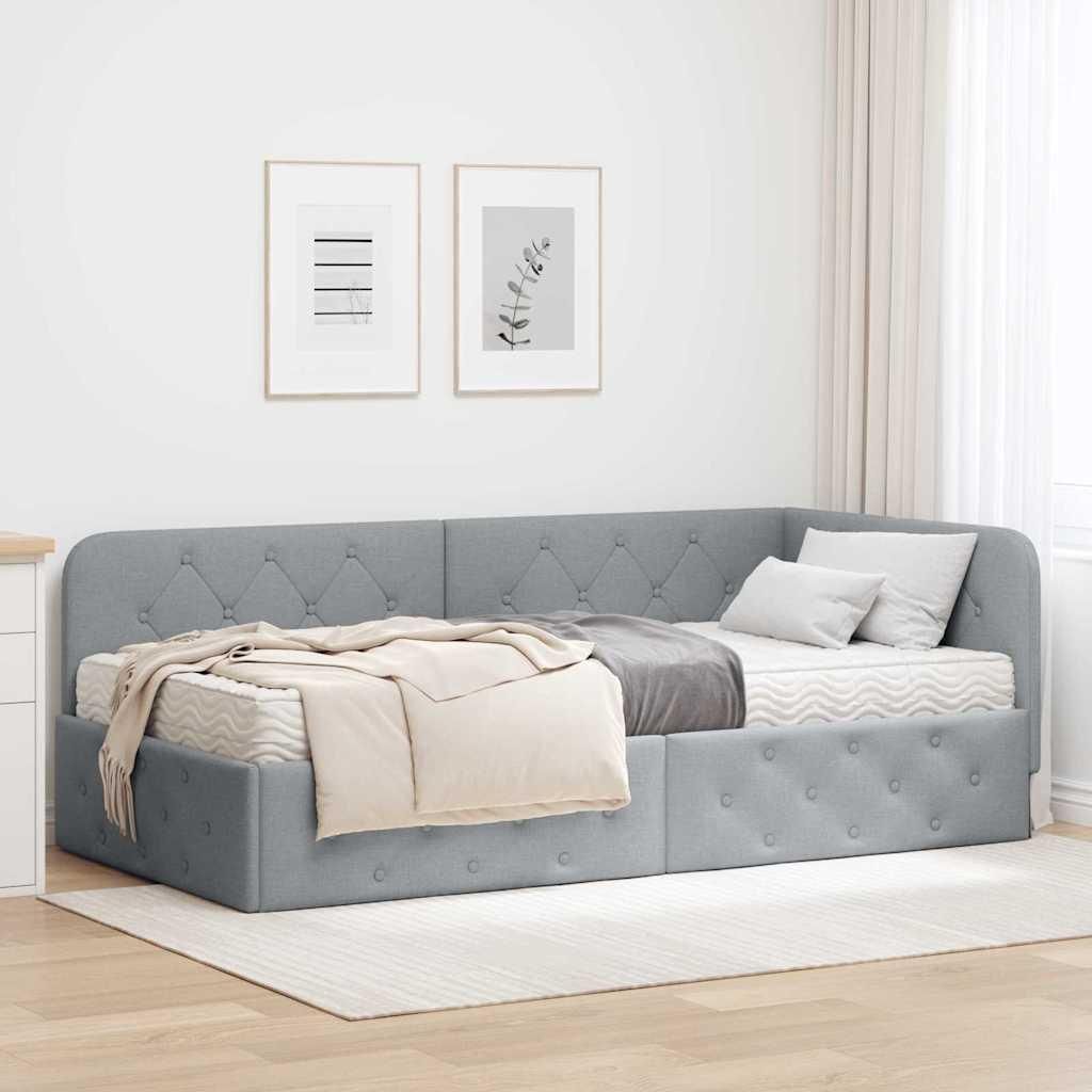 Maison Exclusive - Eckbettgestell Hellgrau 100 x 200 cm Stoff