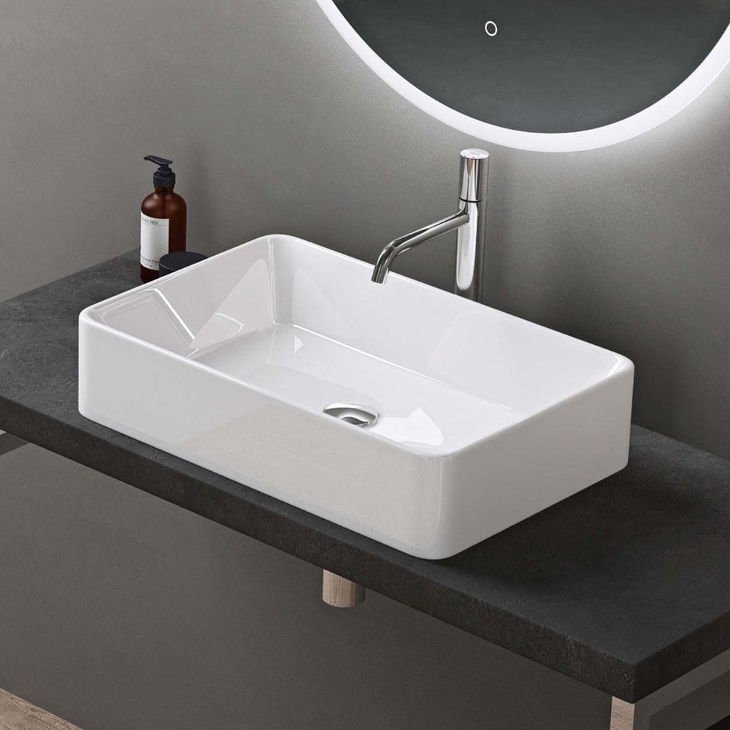doporro Waschbecken Gäste WC weiß Aufsatzwaschbecken Keramik 590x380x135 mm glänzend Handwaschbecken Waschtisch Brüssel105
