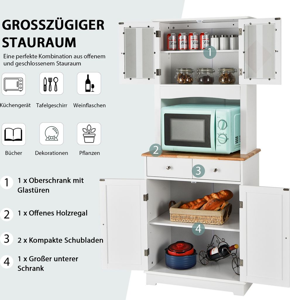 COSTWAY Sideboard Weiß – Küchenschrank Mit Glas Produktbild-Vorschau 5