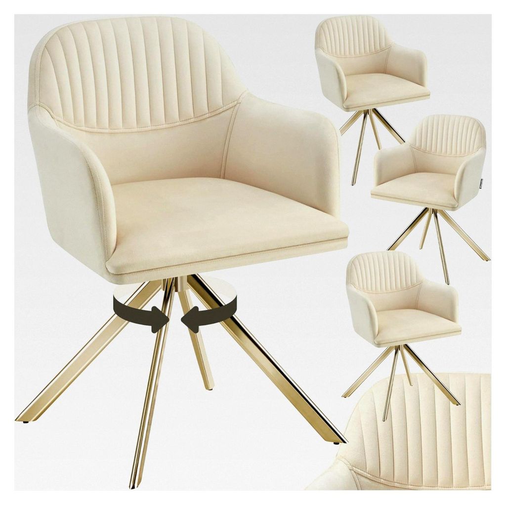 4 x drehbare Esszimmerstühle, Armlehnstuhl, ergonomischer Samtstuhl, Stühle für Esszimmer, Wohnzimmer, Arbeitszimmer, Esstisch, Schminktisch - 4...