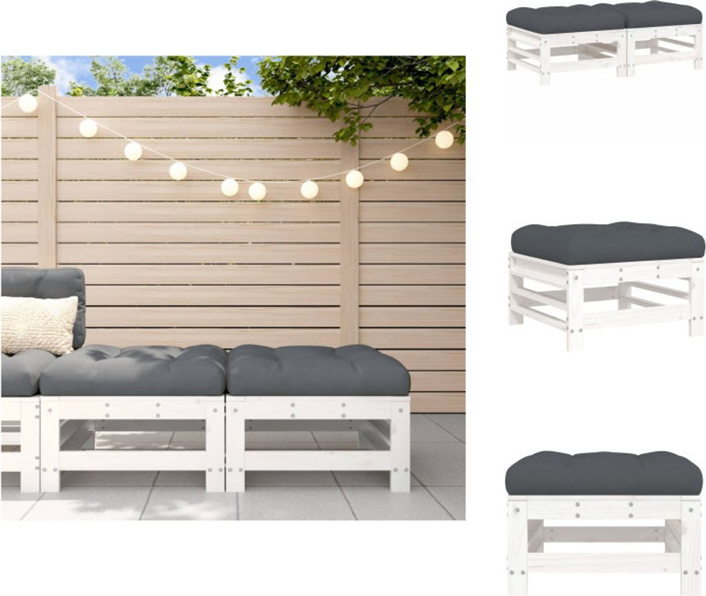 vidaXL Gartenhocker mit Kissen 2 Stk. Weiß Massivholz Kiefer - Gartensofaelemente