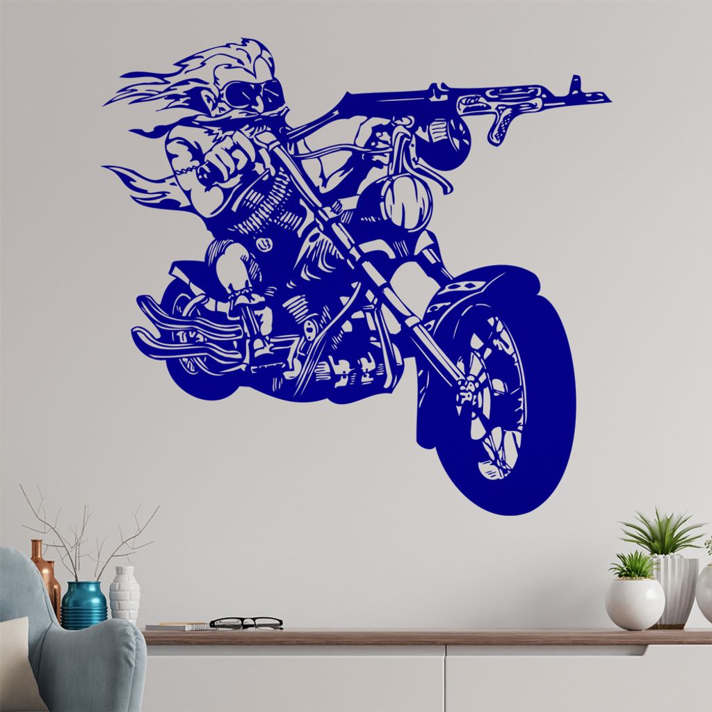 Biker AK 47 Wandtattoo in 6 Größen - Wandaufkleber Wall Sticker - Dekoration, Küche, Wohnzimmer, Schlafzimmer, Badezimmer