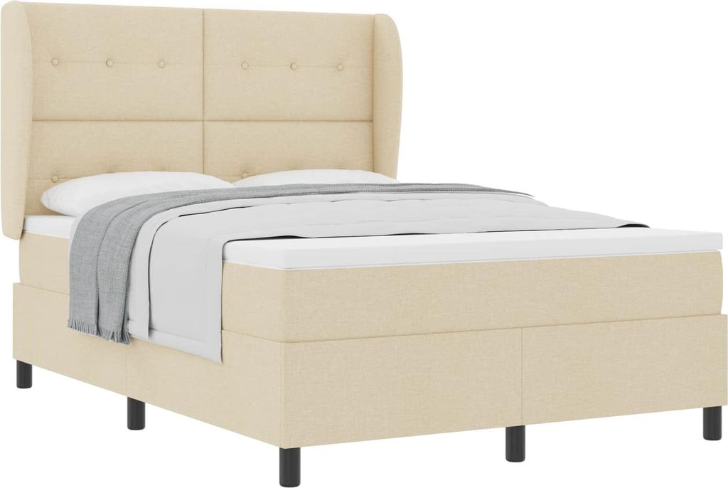 Boxspringbett mit Matratze Creme 140 x 190 cm Stoff