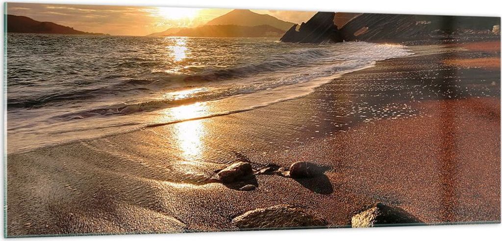 Bilder auf glas - Strand Wolken Abend Küste - 100x40cm - Glasbilder - Wandbilder - Kunstdruck - zum Aufhängen bereit - Wanddekoration aus Glas - ...
