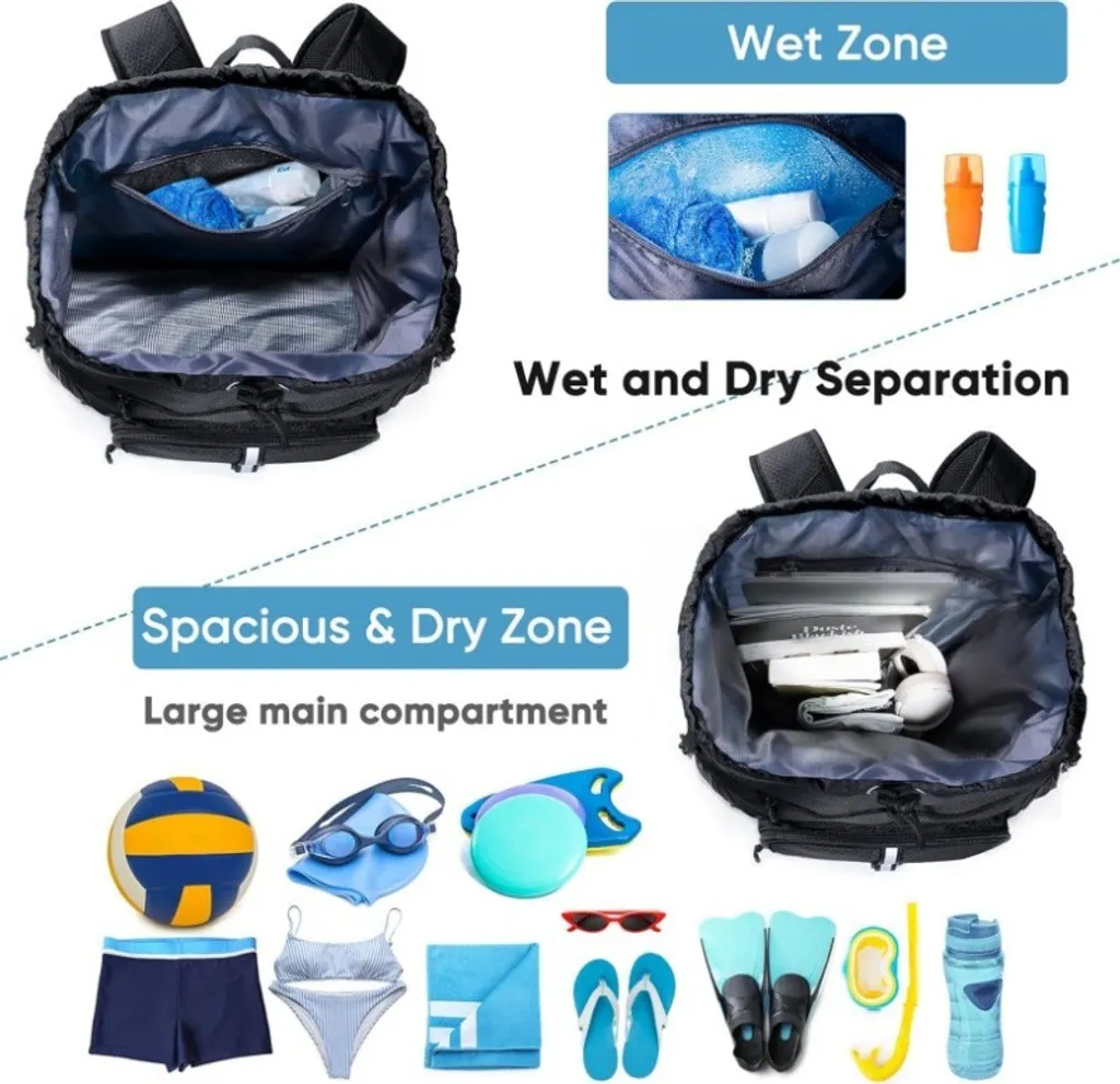Sac à dos noir imperméable ultra léger avec cordon de serrage robuste