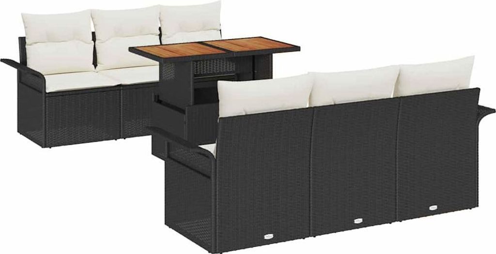 Garten-Sofa-Set mit Speicher 7 pcs Schwarz Poly Rattan