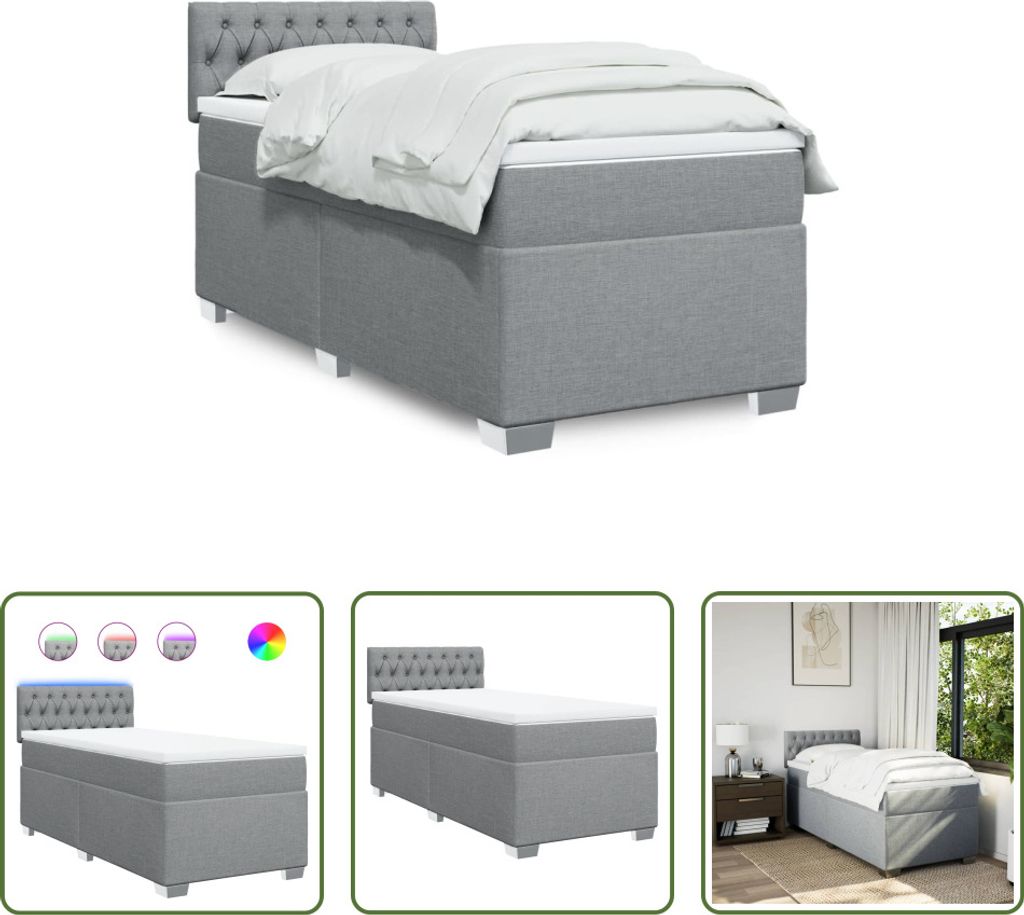 The Living Store Boxspringbett mit Matratze Hellgrau 100x200 cm Stoff