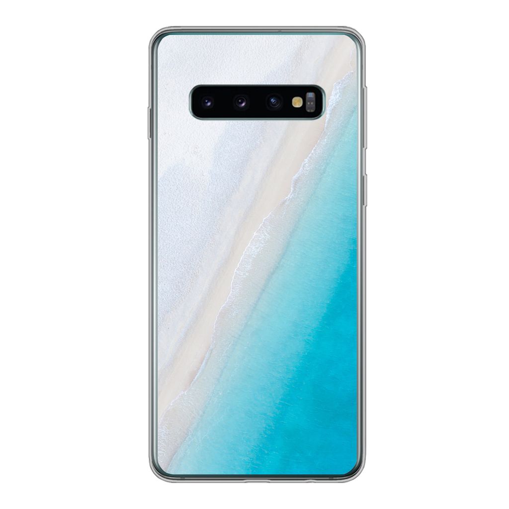 MuchoWow Handyhülle Schutzhülle Hülle für Samsung Galaxy S10 Strand - Meer - Blau Silikon Softcase Handy Hülle - Handytasche