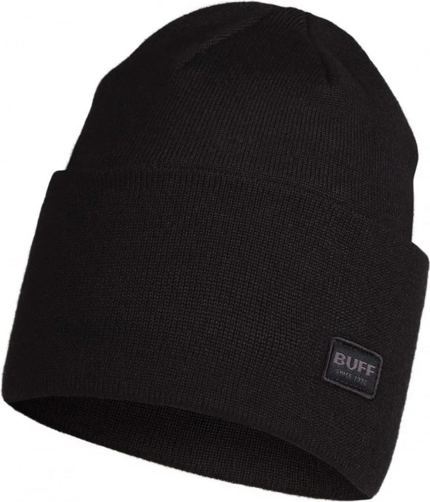 Buff Wool Cap Bonnet Laine Mérinos Noir Respirant et Thermique Soft Touch