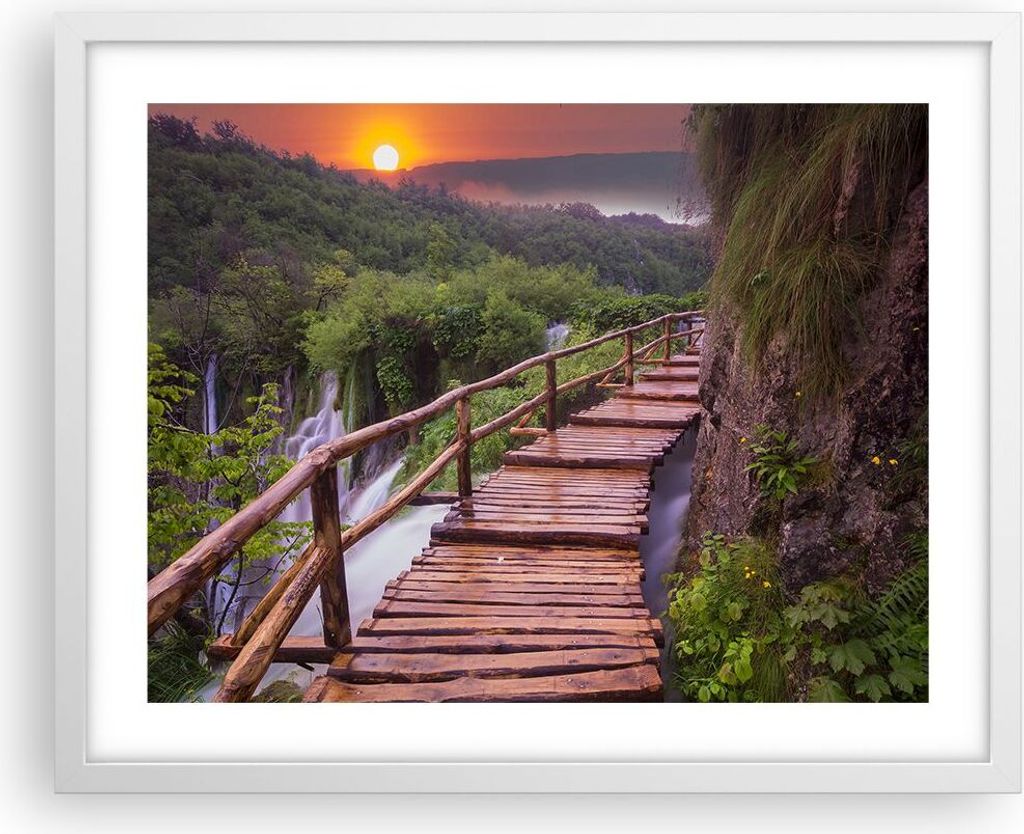 Gerahmtes Poster - Weißer Rahmen - Park Natur Wasser - 50x40 cm - Wand Bild - Wanddeko - Wandbilder - Kunstposter - Wandposter - Bilderrahmen - Bi...