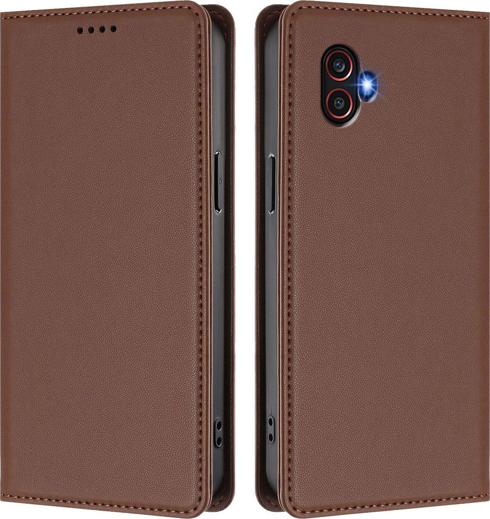 Handyhülle für Samsung Galaxy XCover6 Pro, Kunstleder Klapphülle Stoßfeste Magnetische Hülle mit Ständer Braun