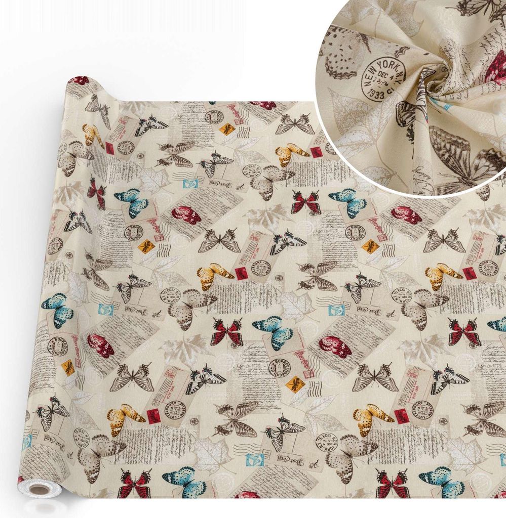 Tischdecke Post - Schmeterling aus Textil mit feinem Ästhetik Motiv Tischwäsche schmutzabweisend Tischtuch Aquarell Beige Breite 140cm Länge 200...