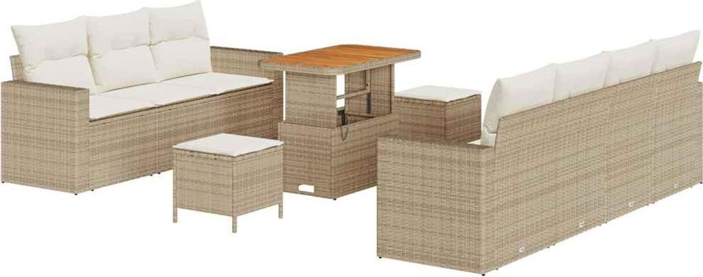 vidaXL Garten-Sofa-Set mit Kissen mit Speicher 10 pcs Beige und Creme