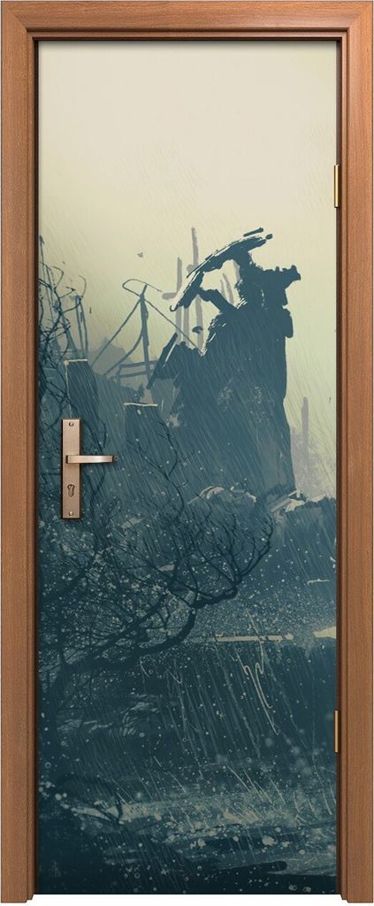 Türposter 70x200 cm Türaufkleber Türtapete Türfolie Klebefolie verlassene Stadt im regen Landschafts