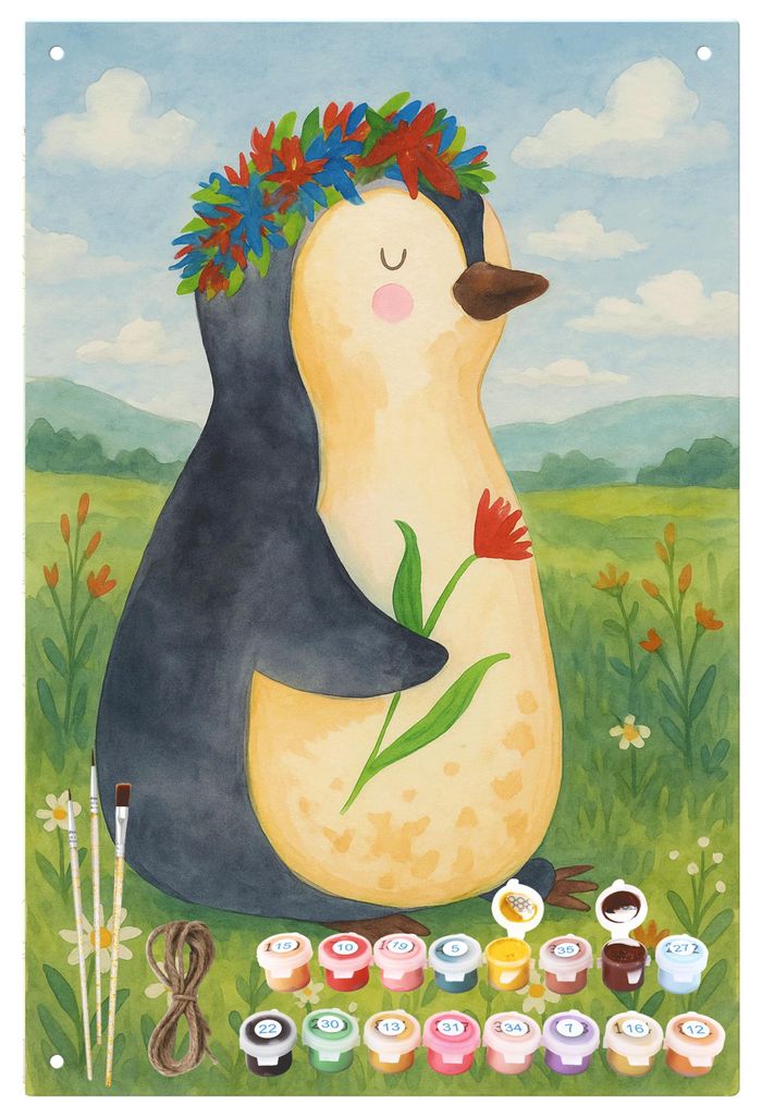 Mr. & Mrs. Panda Malen nach Zahlen Pinguin Blumen Design - Weiß - Geschenk, Universum, Blumenliebe, Ziele, Wunderschön, set, Blechtafel, Dekoschi...