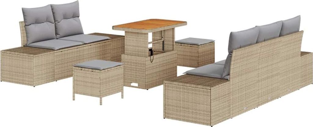 Gartensofa-set mit Kissen 8 pcs Beige Poly-Rattan