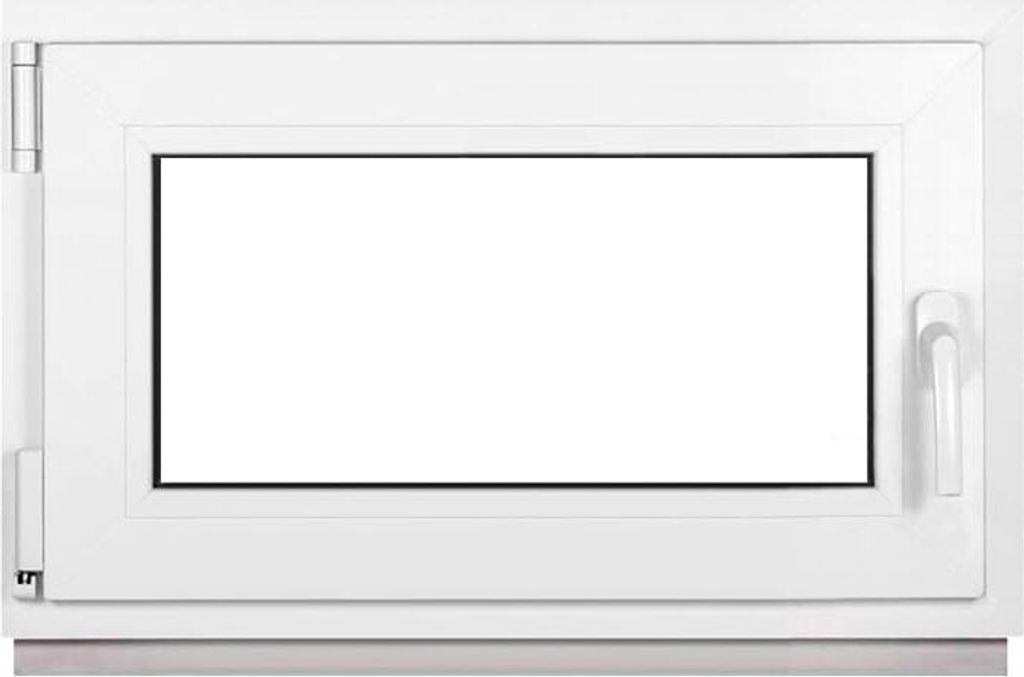 A white window frame with a blank white pane, shown against a white background.