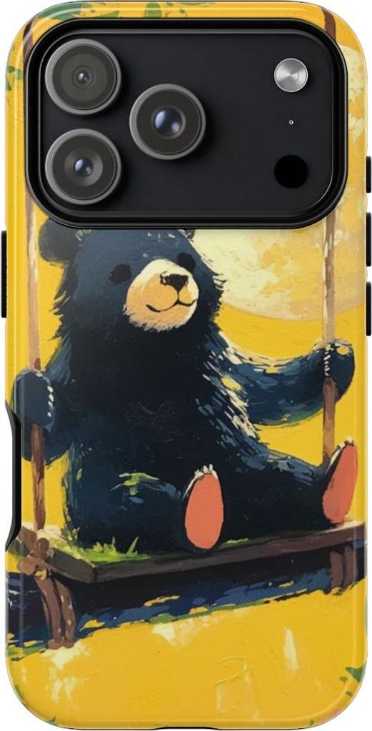 Schwarzer Bär auf Baumschaukel im Mondschein – Hülle Kompatibel mit iPhone 17 Pro