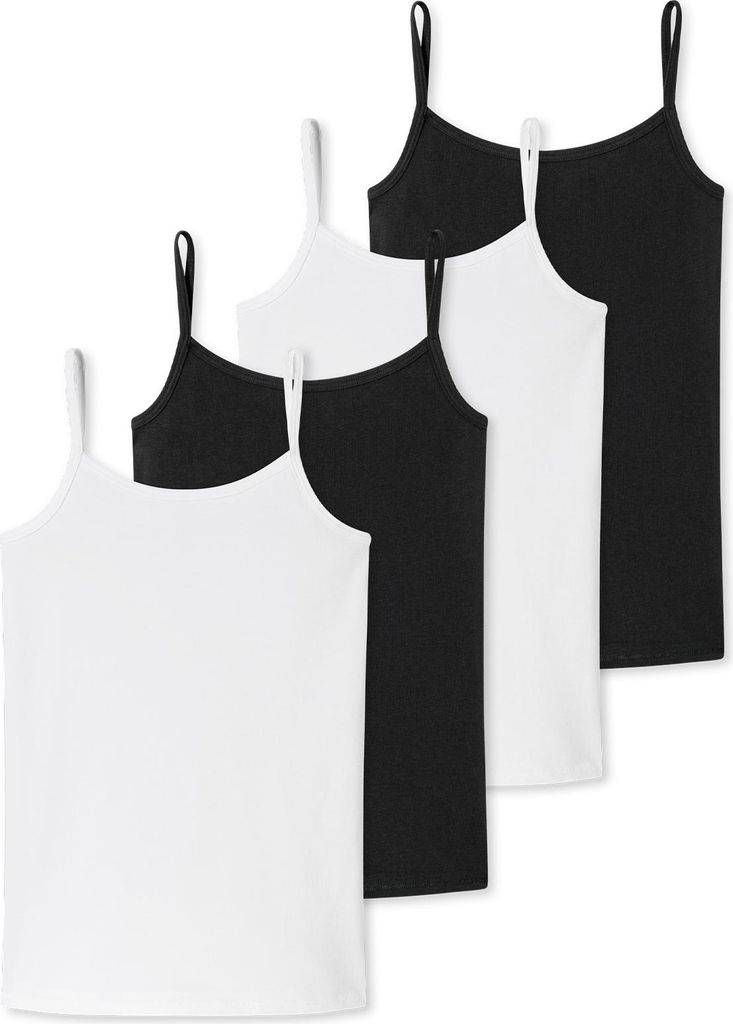Schiesser 4er Pack Teens Girls 95/5 Organic Baumwolle Spaghetti Top Unifarbenes Design, Mit schmalen Trägern, Elastischer Zweinadelbund am Saum
