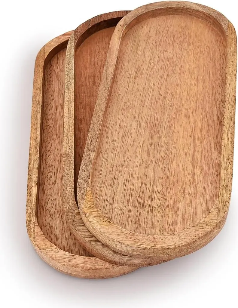 Plateaux de service ovales en bois massif pour sushis et snacks - 3 pcs