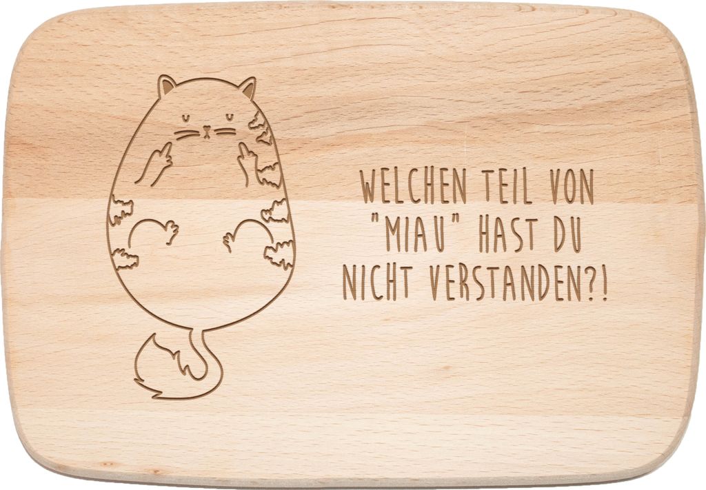 Mr. & Mrs. Panda Frühstücksbrett Katze Mittelfinger - Transparent - Geschenk, Cat, Frühstücksbrettchen, Kater, Cats, Schneidebrett, Holzbrettch...