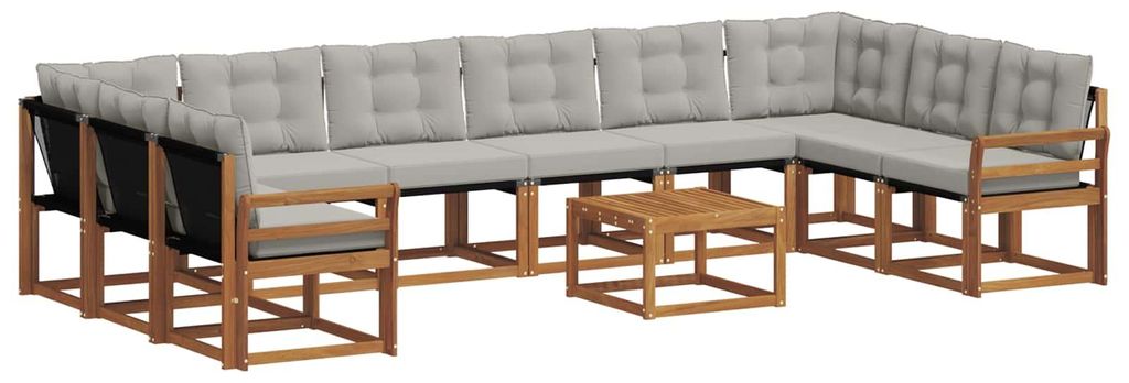 vidaXL Outdoor-Sofagarnitur mit Kissen 11 pcs Natürlich und Hellgrau