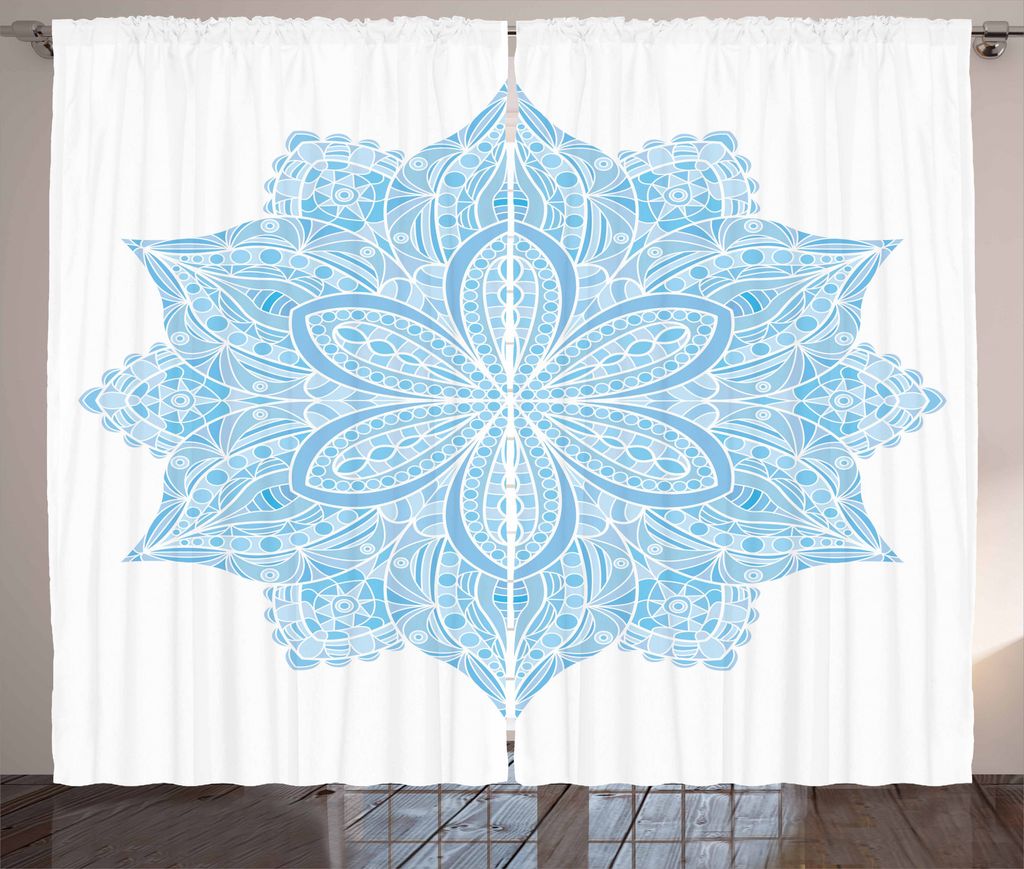 ABAKUHAUS Blauer Mandala Rustikaler Vorhang, Blumenverzierung, Wohnzimmer Universalband Gardinen mit Schlaufen und Haken, 280 x 175 cm, Hellblau un...