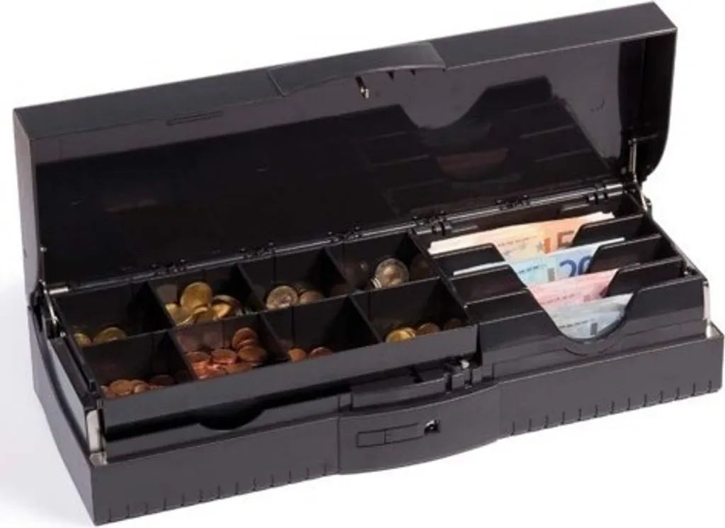 Caissette à billets et pièces anthracite avec serrure et 12 casiers