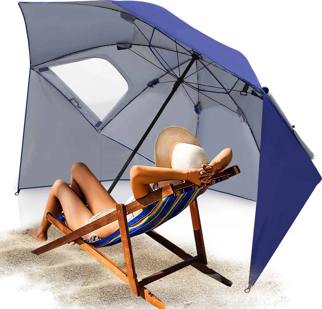 Ombrellone da spiaggia Jayseuw Ombrellone 210 cm Protezione UV 50+ Inclinabile con picchetto Borsa per il trasporto Idrorepellente Ombrellone da spiaggia Ombrellone da giardino Ombrellone da balcone Blu - 8