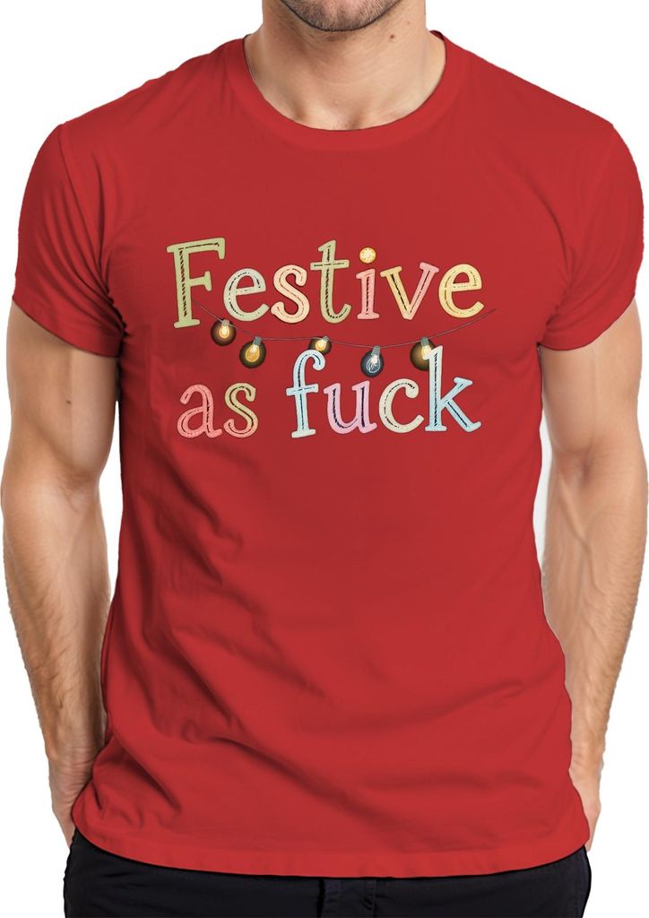 Festive as fuck weihnachten lustig frech lichterkette xmas party Herren T-Shirt, Rot, M