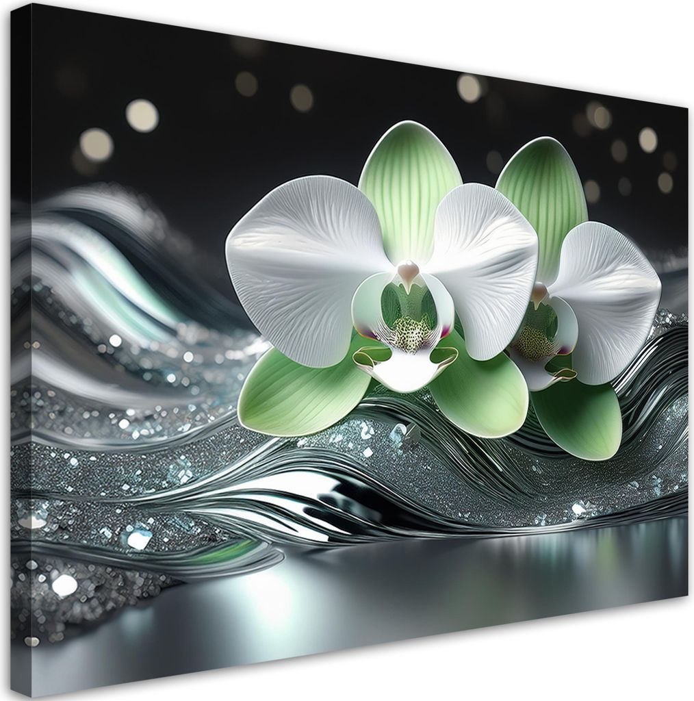 Leinwandbild Silberne Rosenblüte 60x40 Feeby Silber bild für die wand bereit zum aufhängen