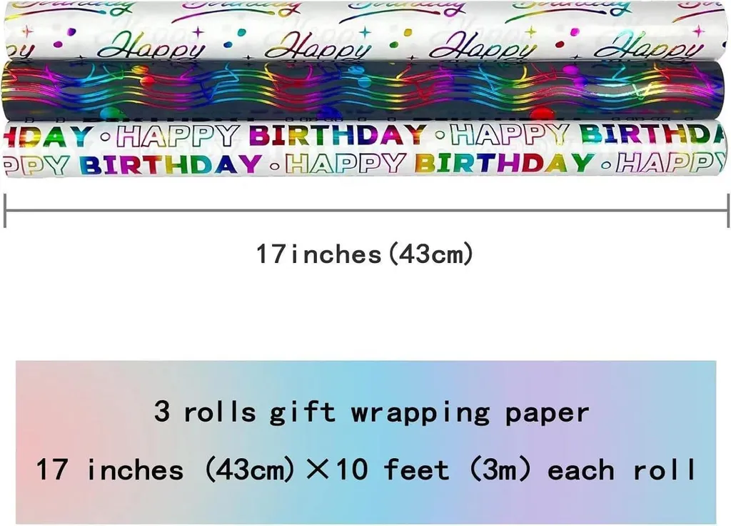 Rouleaux de papier d'emballage festif 43cm x 3m pour toutes occasions