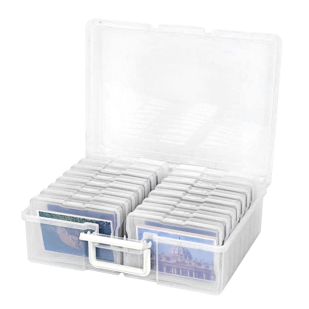 Foto Organizer 16 Fächer, transparente Kunststoffbox mit Clips, Fotobox Fun ideal für Fotos, Karten, Bastelmaterial,Fotoaufbewahrungsbox