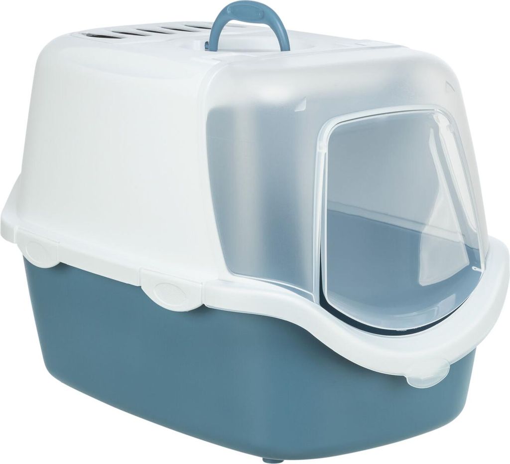 TRIXIE Katzentoilette Vico Open Top, mit Haube - blau/weiß - 40 × 40 × 56 cm