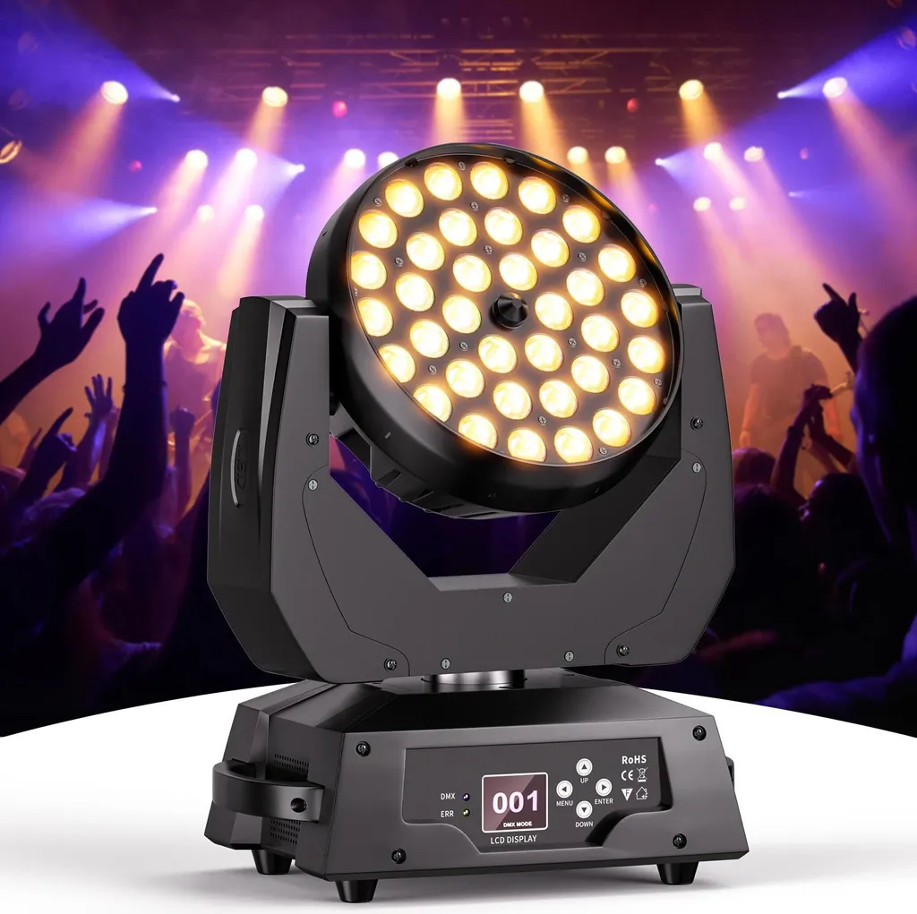 Projecteur LED Lyre Wash 36x18W RGBWA-UV DMX512 RDM pour Scène Pro